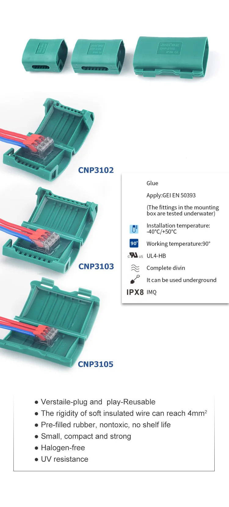 Factory Hot Selling Mini IPX8 Quickly Wire Connector Cable Junction Box Waterproof Gel Box for Terminal Block