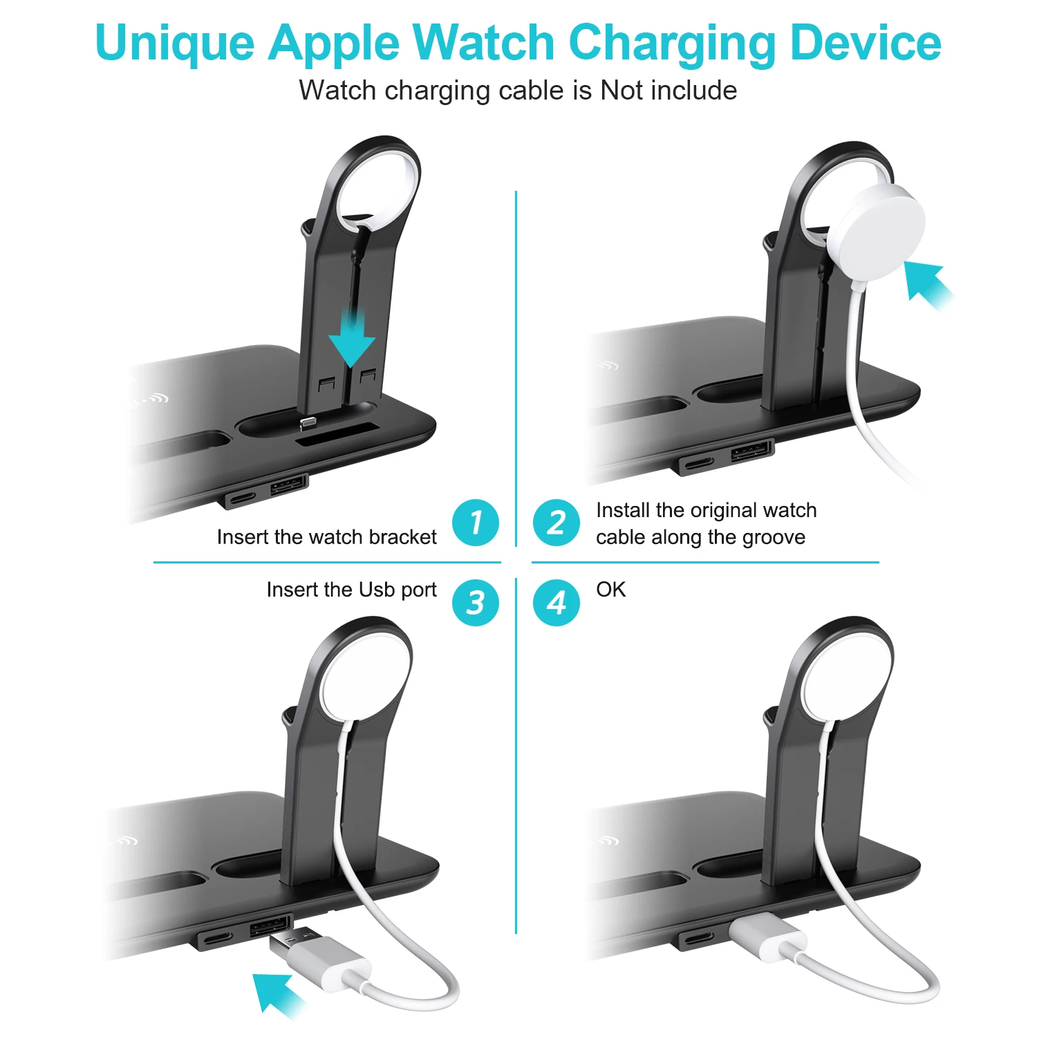 4 in 1 Wireless Charger Multi Devices 15W Fast Wireless Charging Dock Station Phone Holder Charger