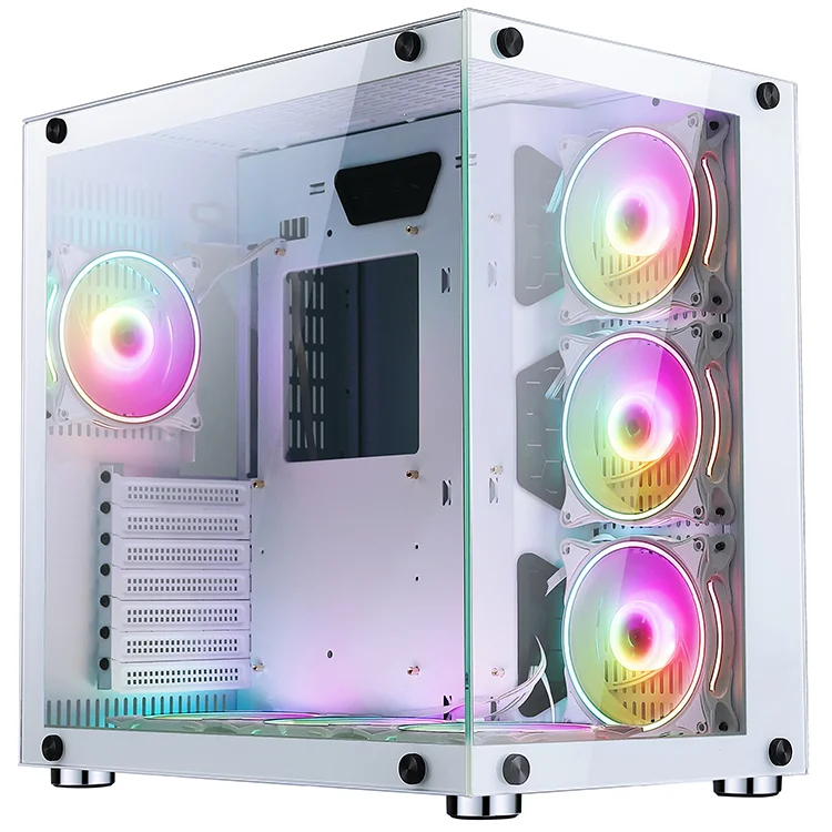 QIANXI パープルホワイトガラスケース PCデスクトップ向けミドルタワー
