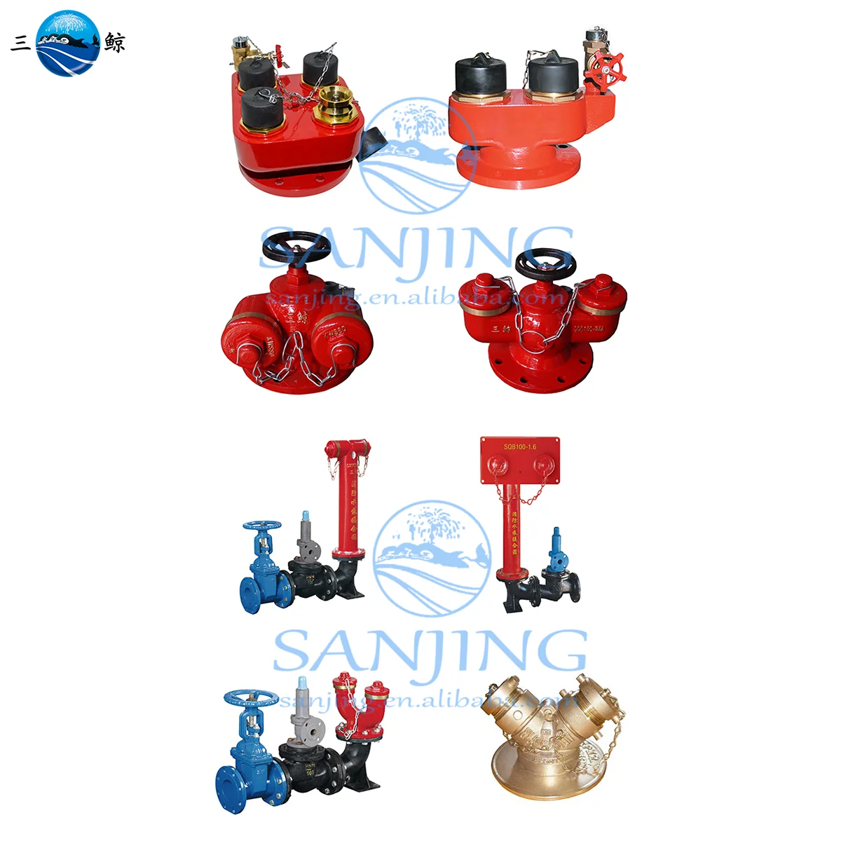 Hot Sales Red Painted Siamese 4 Ways Fire Department Connection With Drain Valve Fire Water Pump Connector