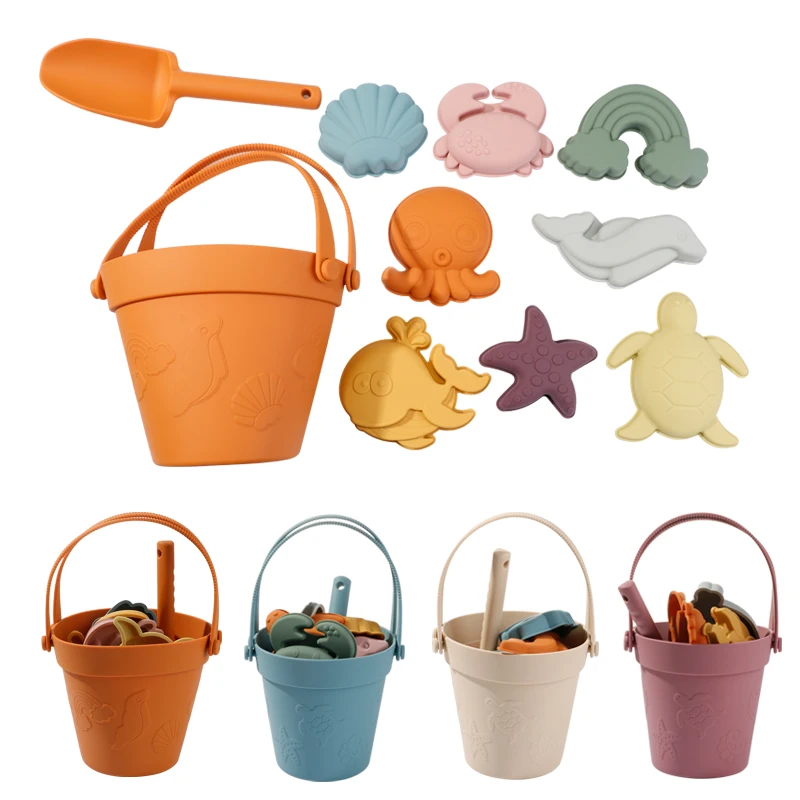 10 Pcs 1 Set Summer Sand Bucket Beach Baby Toys Eco Friendly Soft Silicone Game Play for Kids BPA Free Silicone Beach Toy Set