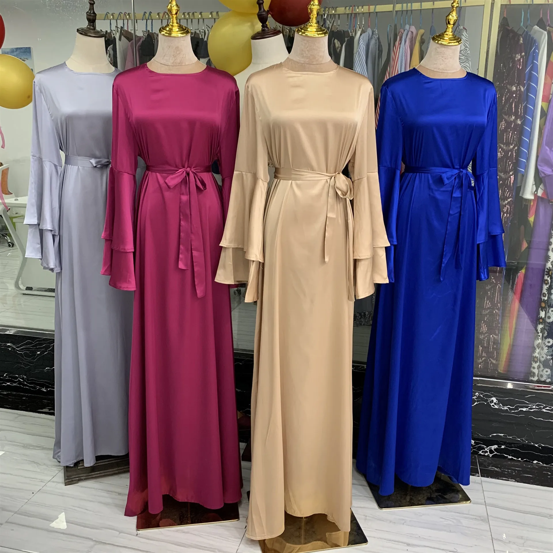 Hijab Outfits | Silk 3-Layer Satin Open Front Modest Khimar Hijab Abay ...