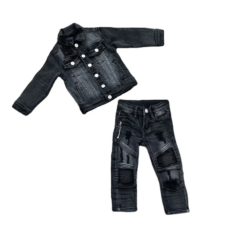 Children Boy Denim Long Pants Elastic Waist Fashion Kid Jeans Personality  Letter Printing Trousers 3-14T