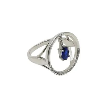 Wholesale Women Fashion Circle Luxurious Blue Sapphire Ring Diamond Engagement 925 Sterling Silver Ring Jewelry