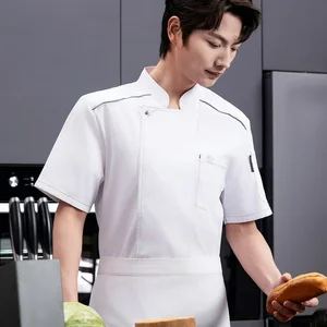 High-End Men's Summer Half Sleeve Lightweight Workwear for Restaurant Bar Customized Catering Kitchen Hotel Breathable Twill