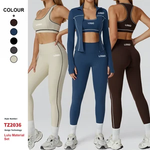 Contrast Color Conjunto De Yoga Suit Zip-Up Yoga Jacket Running Fitness Bra Women 3 Piece Leggings Sports Fitness Yoga Wear Set