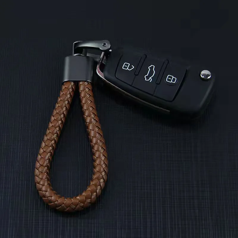 Braided Pu Leather Car Fob Key Chain Horseshoe Buckle Key Ring Woven ...