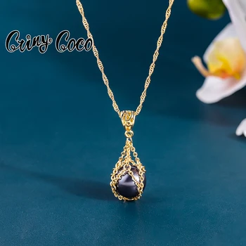 Cring CoCo Fashion Polynesian Hawaiian Pearl Pendant Thin Gold Chain Black Big Pearl Necklace Wholesale For Women