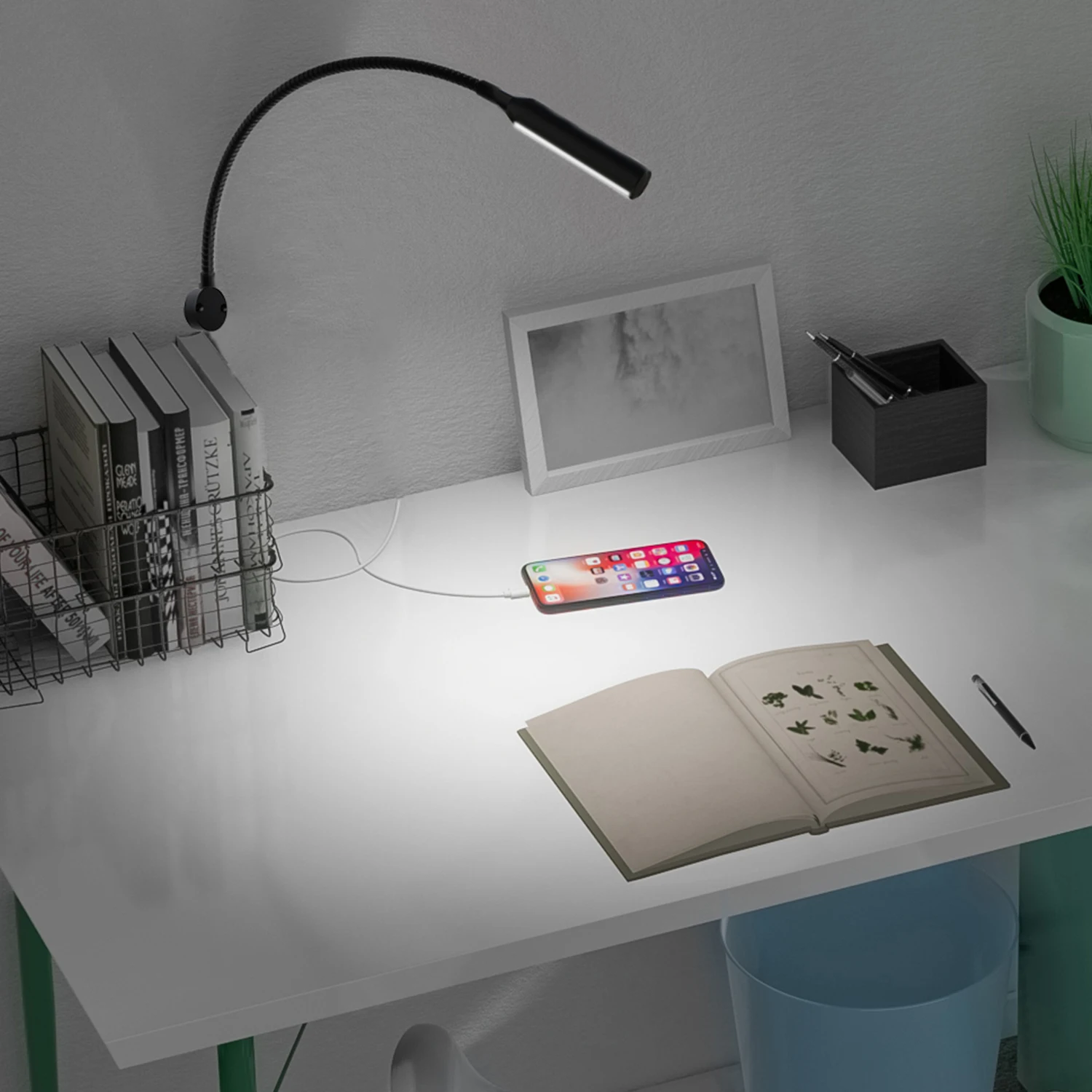 LED Gooseneck Reading Light 12V 24V Book Lamp Cabinet Reading Lamp with Inner Touch Dimmer Sensor Switch