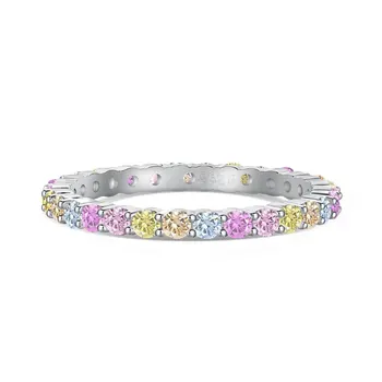 Fine Jewelry Multi Color Zircon Jewelry 925 Sterling Silver Diamond Stacked CZ Eternity Band Sparkly Half Eternity Ring