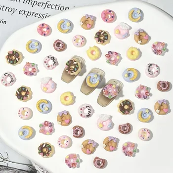 Wholesale 3D cute donut Nail Charms Accessories Cartoon Kawaii Resin Nail Art DIY Phone Case Nail Accessories hair card