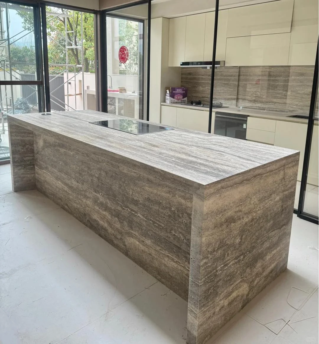 product modern silver grey travertine countertop natural kitchen island vanity tops and table tops 1 year warranty natural material-5