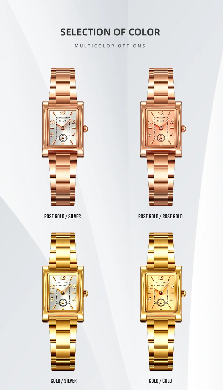 Skmei 2570 Elegant Fashion Women Quartz Watch Costume Stainless Steel Band Waterproof Rectangle in Stock Casual Watch Set