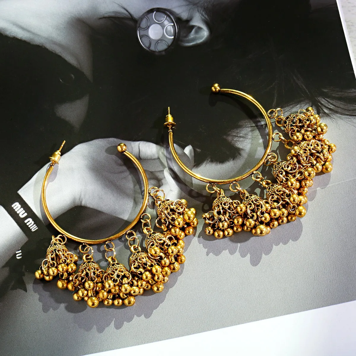 Gold Jhumki Earrings Vintage Indian Traditional Jewelry