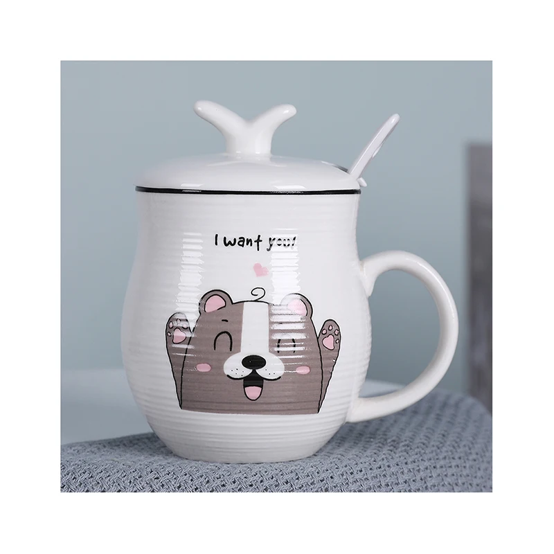 Creative Ceramic Mug with Spoon Crown Lid Black White Letter Cup Coffee Tea  Milk Mug