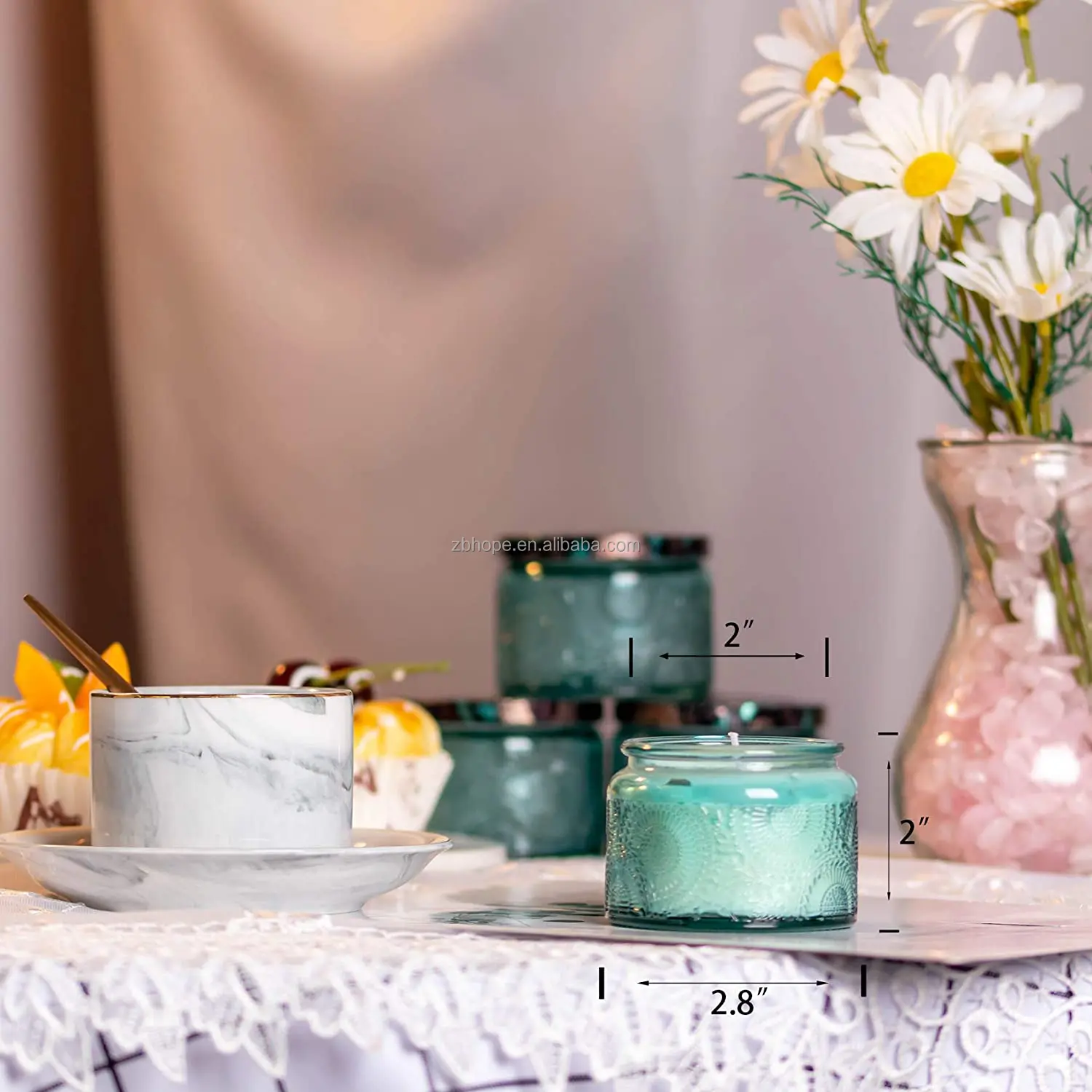 Blue Glass Candle Jar Round Container With Lid For Party Home