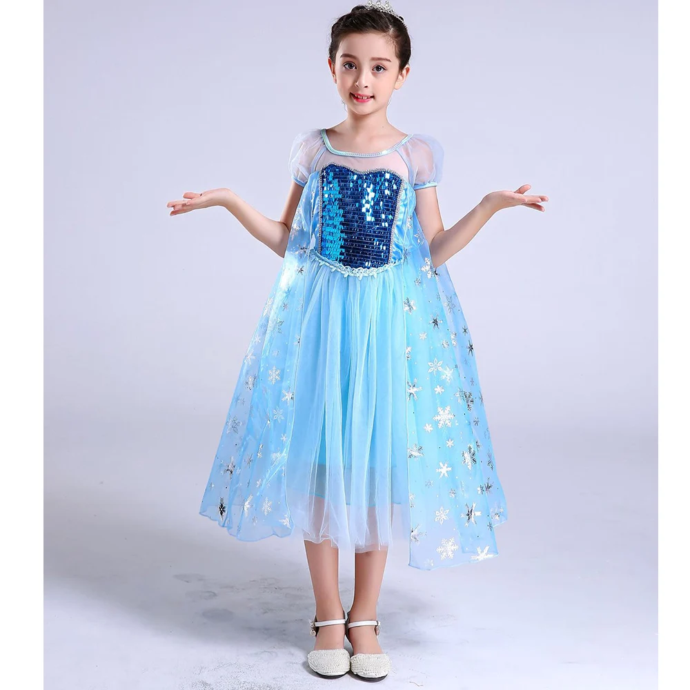 Elegant Elsa Dress Cosplay Costume Ball Gown Princess Dresses Blue Elsa ...