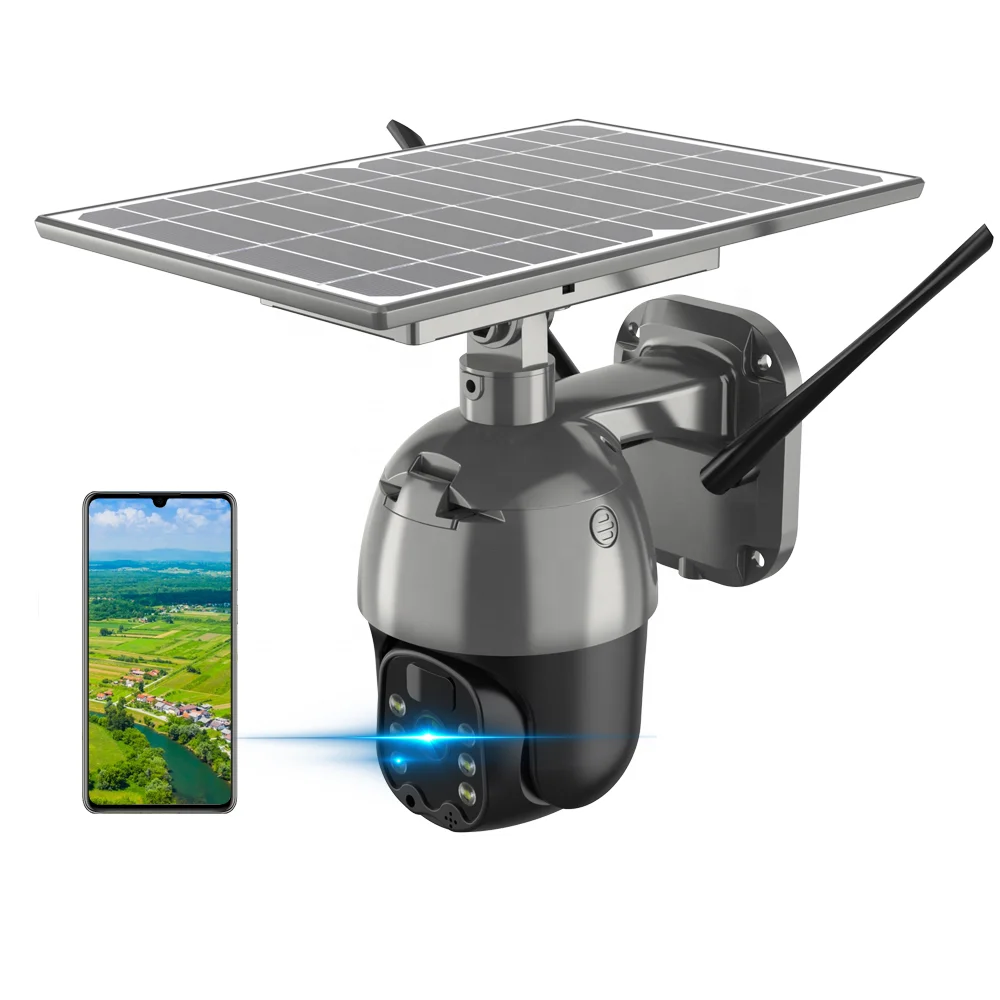 2Mp 1080P Wifi IP Dome Camera Night Vision Solar Panel Powered Outdoor CCTV Sim Card 4G Built-in Mic Speed Ptz Speed Dome Camera