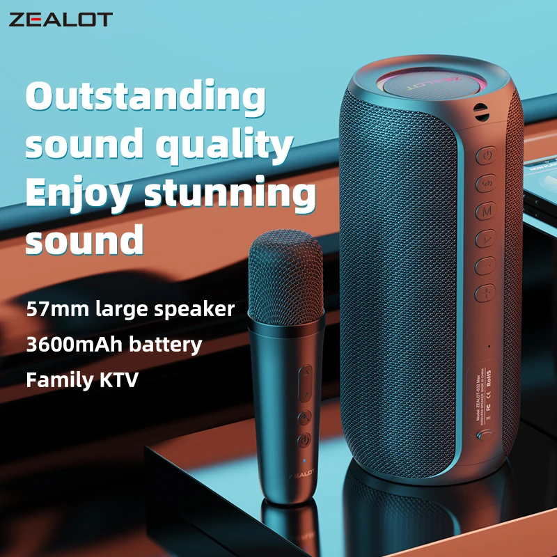 ZEALOT S69Mスピーカー、ワイヤレスマイク2本付き、20Wパワフル
