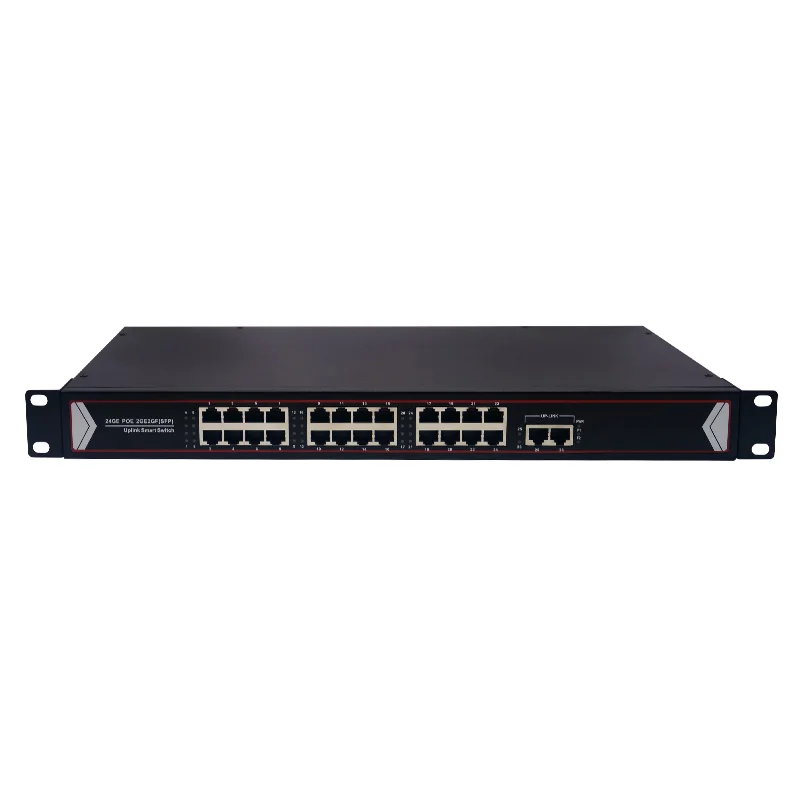 10/100/1000Mbps 24 Port PoE Switch med 2 Gigabit Uplink 48V 260W Power Over Ethernet POE+ Switch