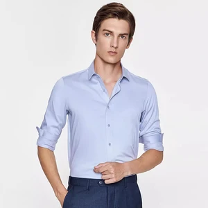 Hot Sale Premium Non-Iron Men's Dress Shirt Business White Square Collar Sky Blue Wedding Fashion Breathable Business Wedding