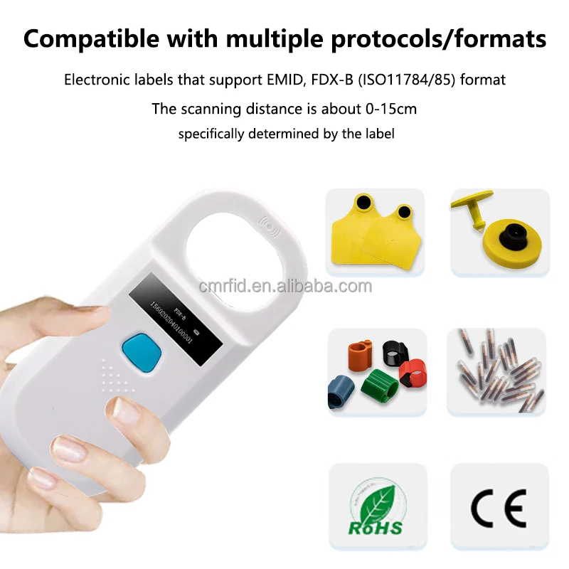 Cmrfid 134.2khz 125khz Handheld Emid Fdx-b Animal Microchip Reader Rfid ...