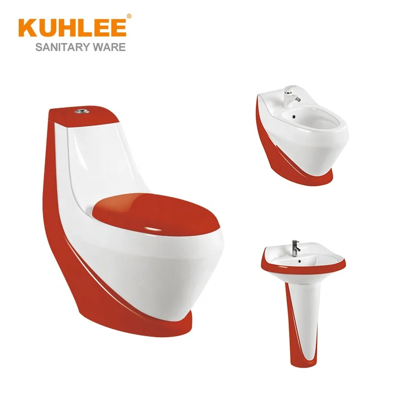 Популярный Уникальный дизайн красочные полные санитарные принадлежности для ванной комнаты серии туалета зеленого Красного черного цвета