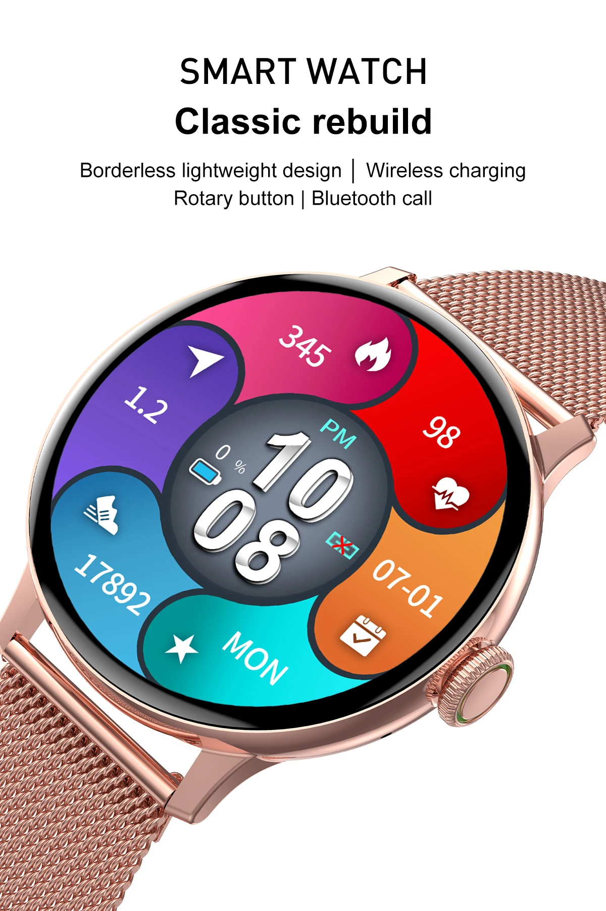 Reloj Smartwatch Para Mujer Redondo Android IPhone Llamadas + Carcasa