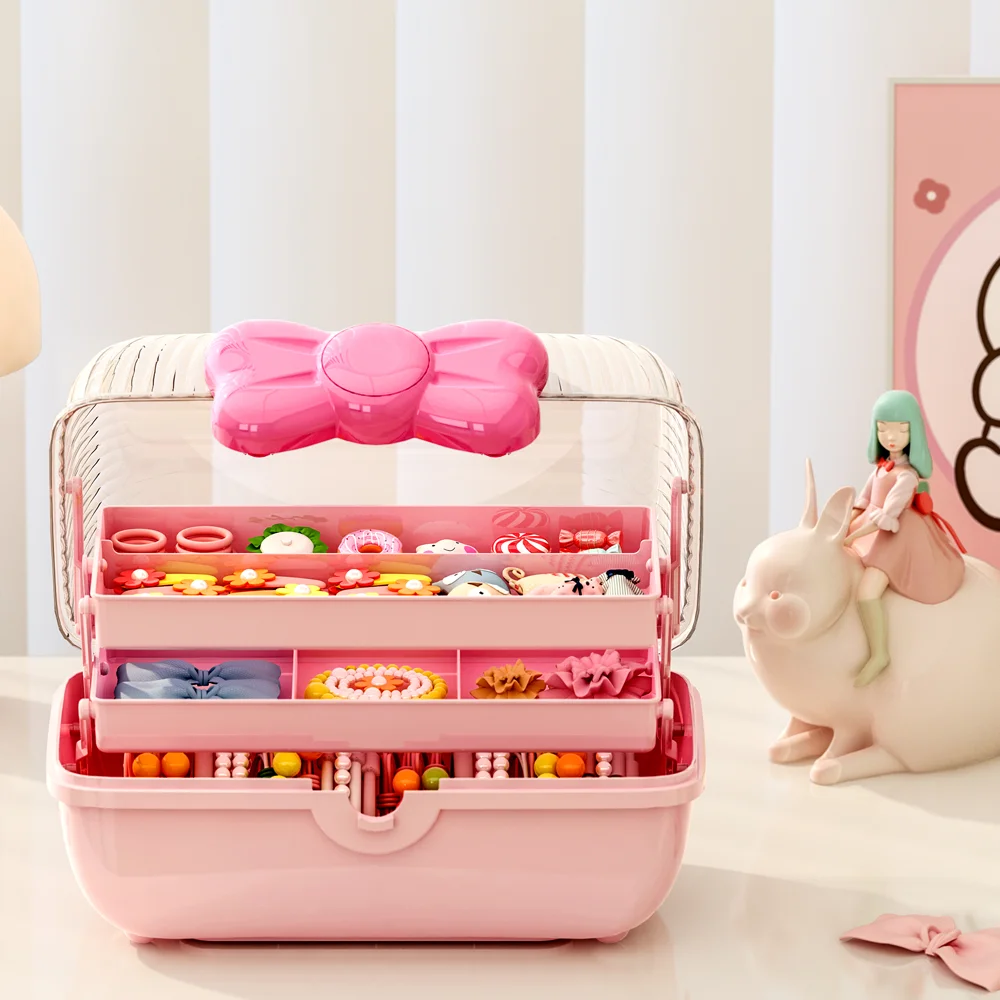 product chengyan 3layer kids teen storage hair accessories organiser buckle box organizer girl dustproof storage boxes  bins with lid-7