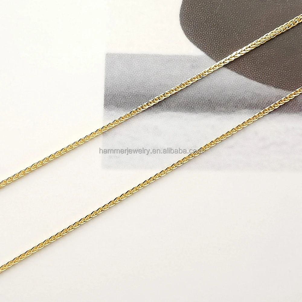 Wholesale 14k 18k Solid Gold Chain 0.85mm 1.0mm Flat Wheat Chain Selling By Rolling Feet For
