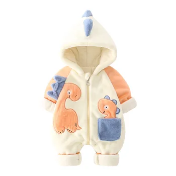 New baby climbing suit baby thickened and fleece onesie 2024 autumn and winter baby clothing outing clothing wholesale