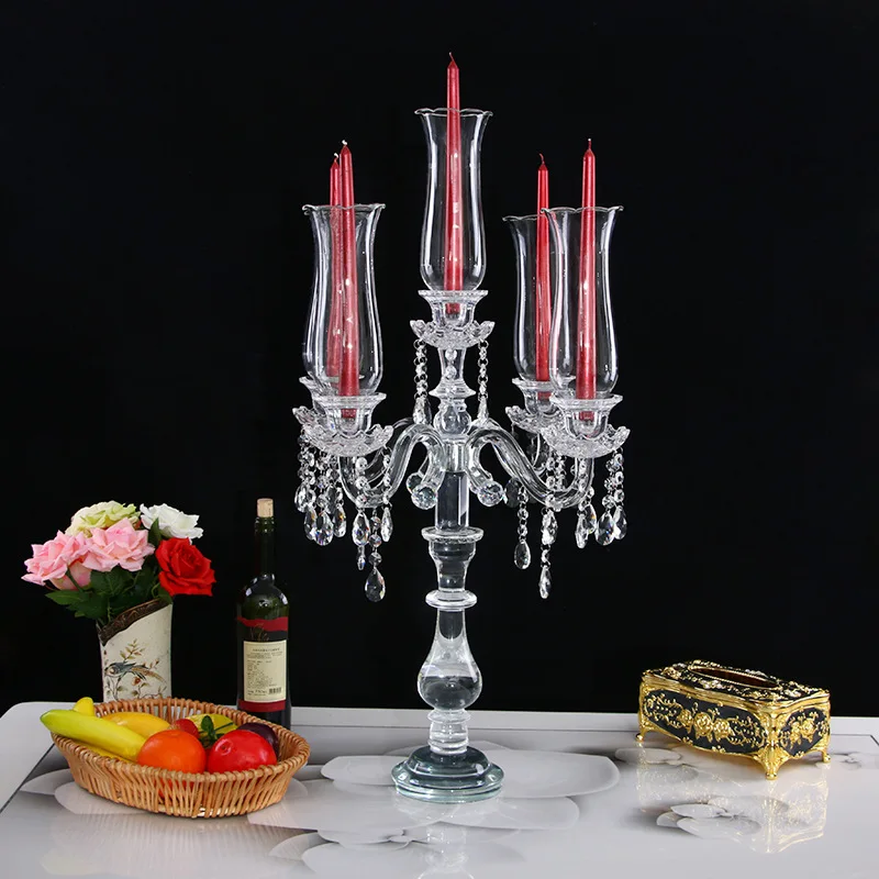 Centros de mesa para decoración de bodas Candelabros de cristal de 5 brazos Candelabro de cristal