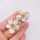 Aimgal jewelry wholesale Gold Plated Stud Earrings Natural fresh water baroque pearl flower earrings women