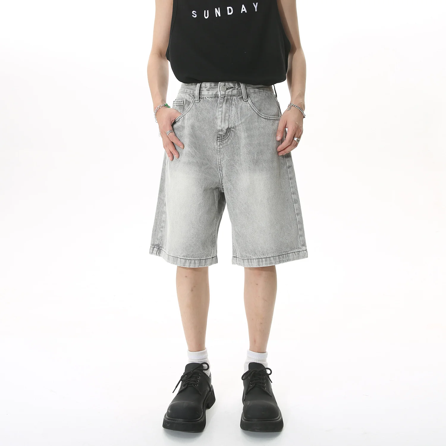 Hoge kwaliteit retro baggy denim shorts jeans heren losse pasvorm heren jorts_voghion.com