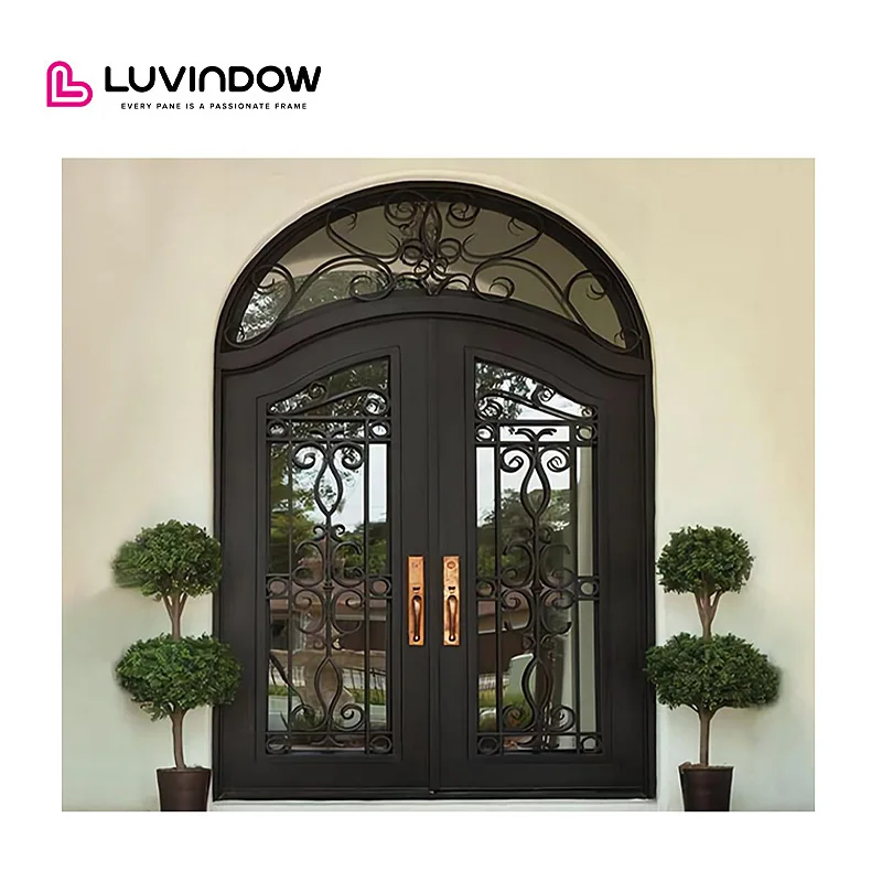 Customized Iron Luxury Art Carving Black Aluminum Doors Heavy Duty Wrought Iron Door Design