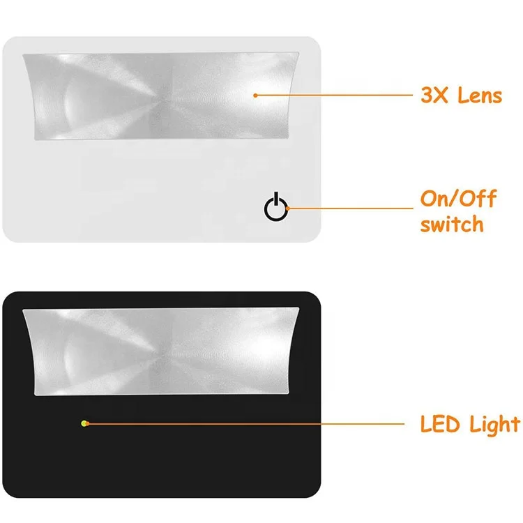 JAXY Credit Card PVC Magnify Glasses with LED Light OEM logo Reading LED Magnifier