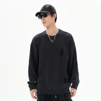 SD 2024 clothing manufacturers customize men's sweater Fashion clothes sweater for men oversize Color contrast Jacquard oversize