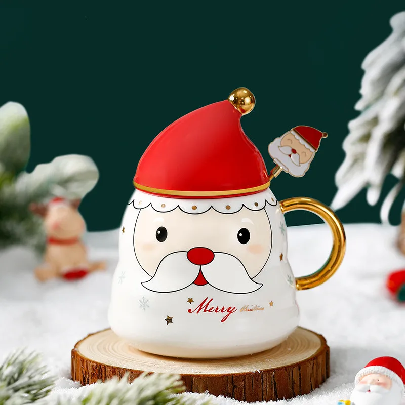 Wholesale Ceramic Christmas Mug With Lid Spoon Cute Christmas Gift ...