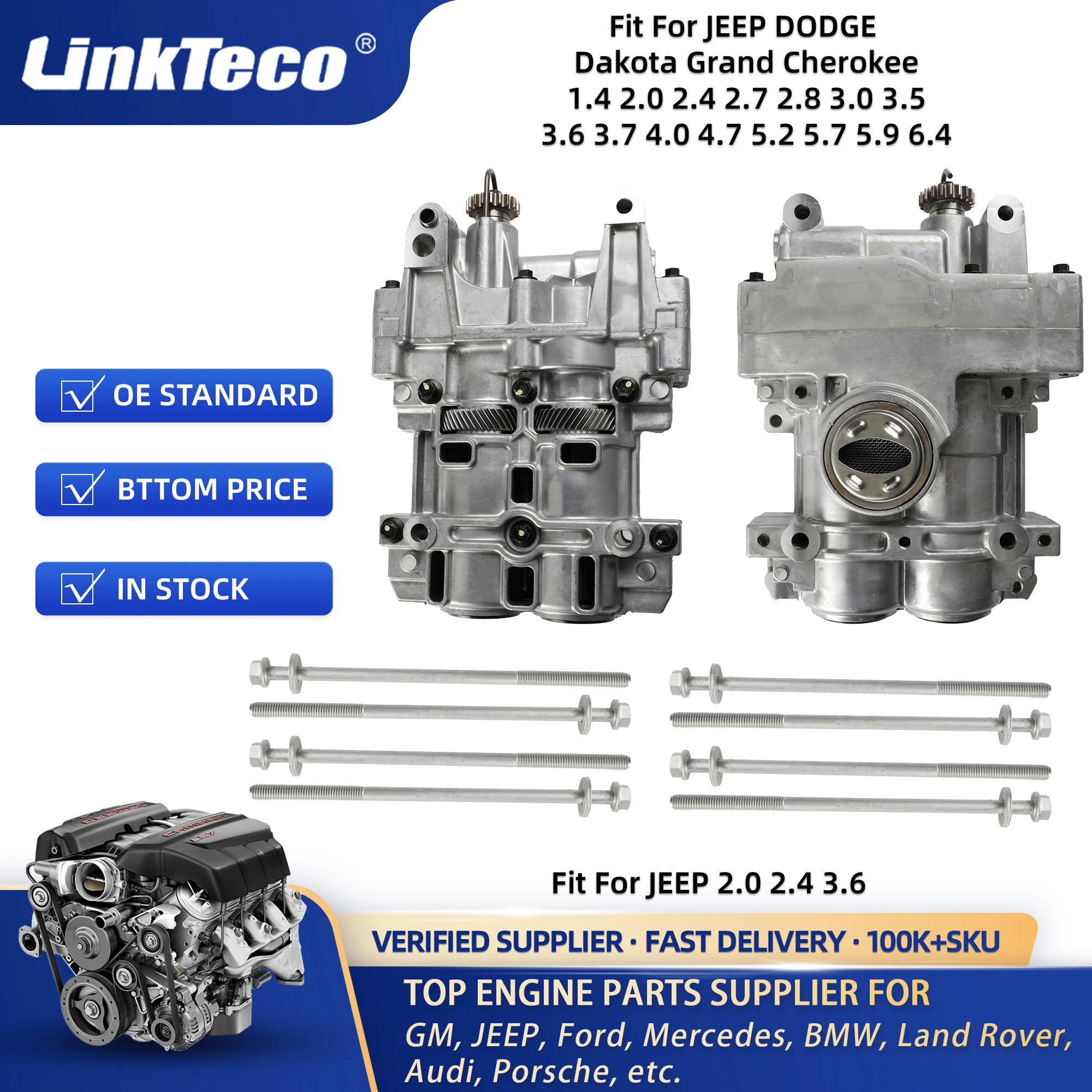 Linkteco Engine Oil Pump for Jeep Grand Cherokee Dodge Chrysler Charger Ram 2.0 2.4 2.8 3.0 3.2 3.6 3.7 3.8 4.0 4.7 5.7 6.4