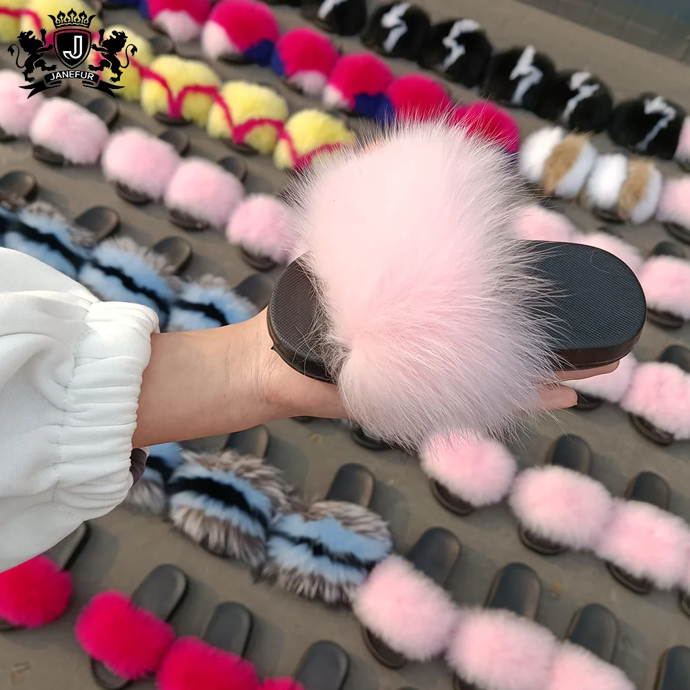 Janefur Multicolor Toddler Fur Slide Genuine Super Soft Fox Children Baby  Fur Slippers Kids Fur Slides Wholesale