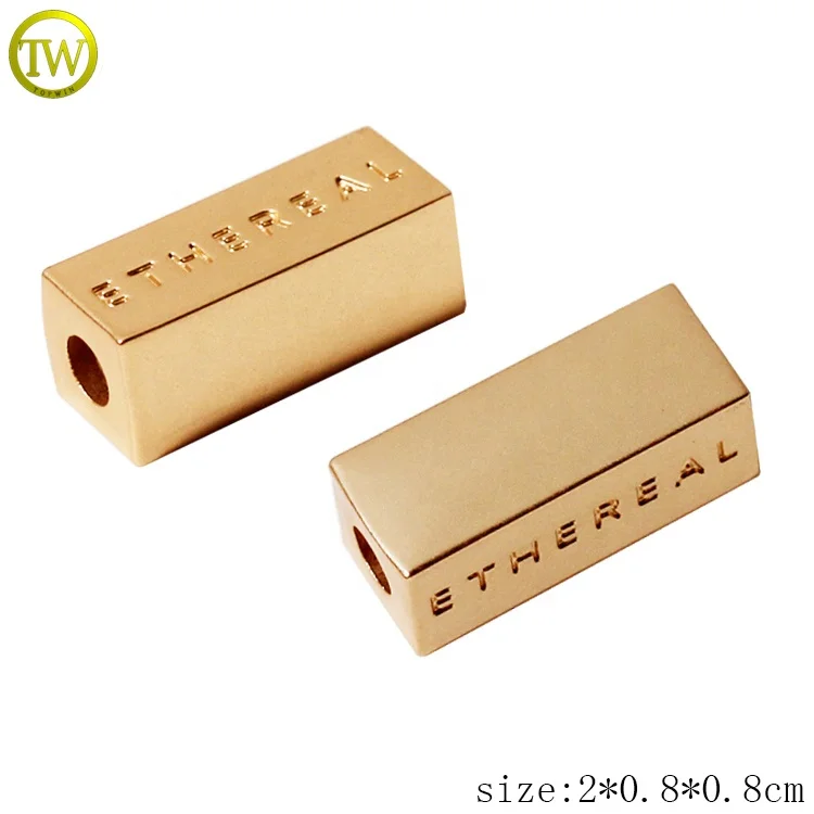 Fashion Designer Swimwear Drawstring Cord Ends Custom Engraving Name Gold String Stoppers for Bikini