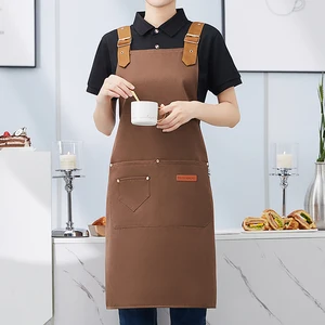 Korean Style Barbecue Apron Kitchen Sleeveless Fruit Picking Apron Customized logo Coffee bar Black Apron With 3 Pocket