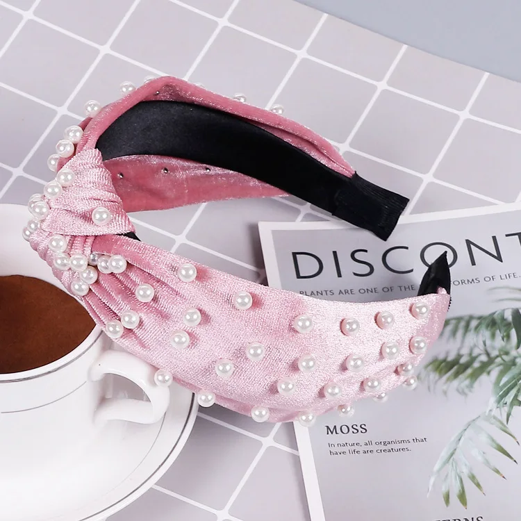 JM Diademas De Moda Para Mujeres Y Niñas, 4 Piezas De Diademas Anudadas Diadema De Perlas Diadema De Parte Superior Ancha Bandas De Pelo Con Nudo Vintage Aros De Pelo Con Estampado