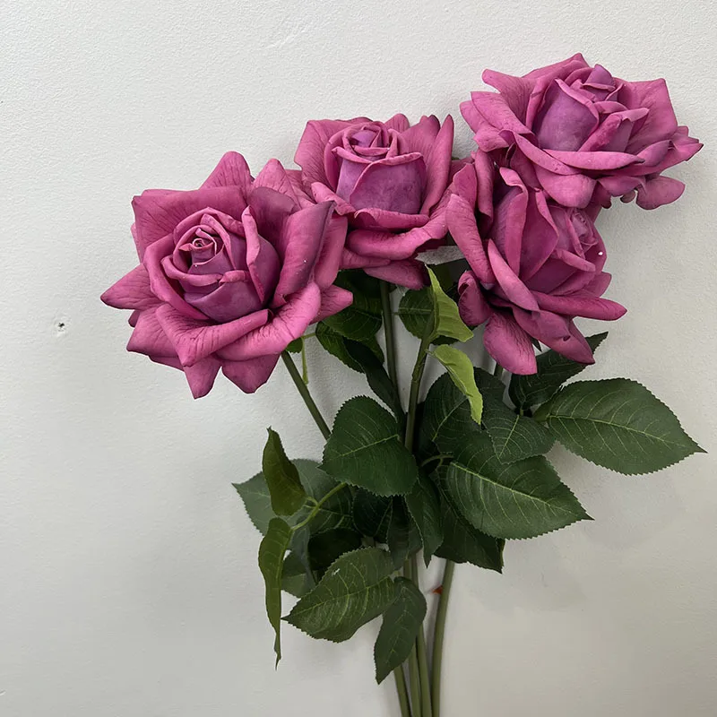 Wholesale Large Artificial Roses Dusty Rose Flower 12cm Real Touch Silk