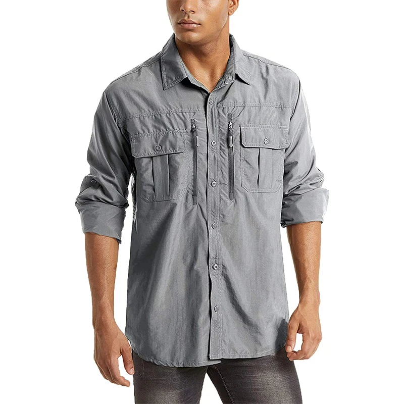 Custom Men's Fishing Shirt Summer Quick Dry Nylon Long Sleeve Button ...