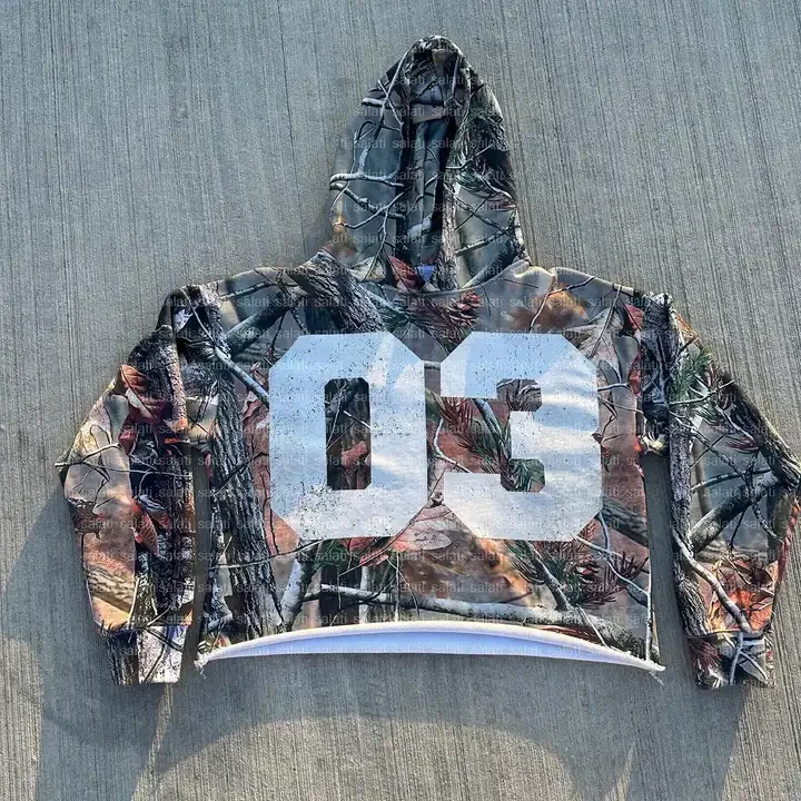 Custom Y2K Zip up Hoody Jacket Zipped Heavy Cotton Sublimation Print Patch Applique Embroidery Cropped Real Tree Camo Hoodie Men gallery 3