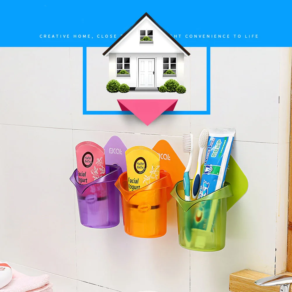 Cross Border Non Perforated Adhesive Wall Mounted Creative Suction Cup Plastic High Lightweight Durable Mouthwash Storage Tier