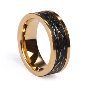 Tizti Jewelry 8mm Two Tone Custom Rings Black Hammered Brushed Inner Gold Stainless Steel Damascus Steel Wedding Rings