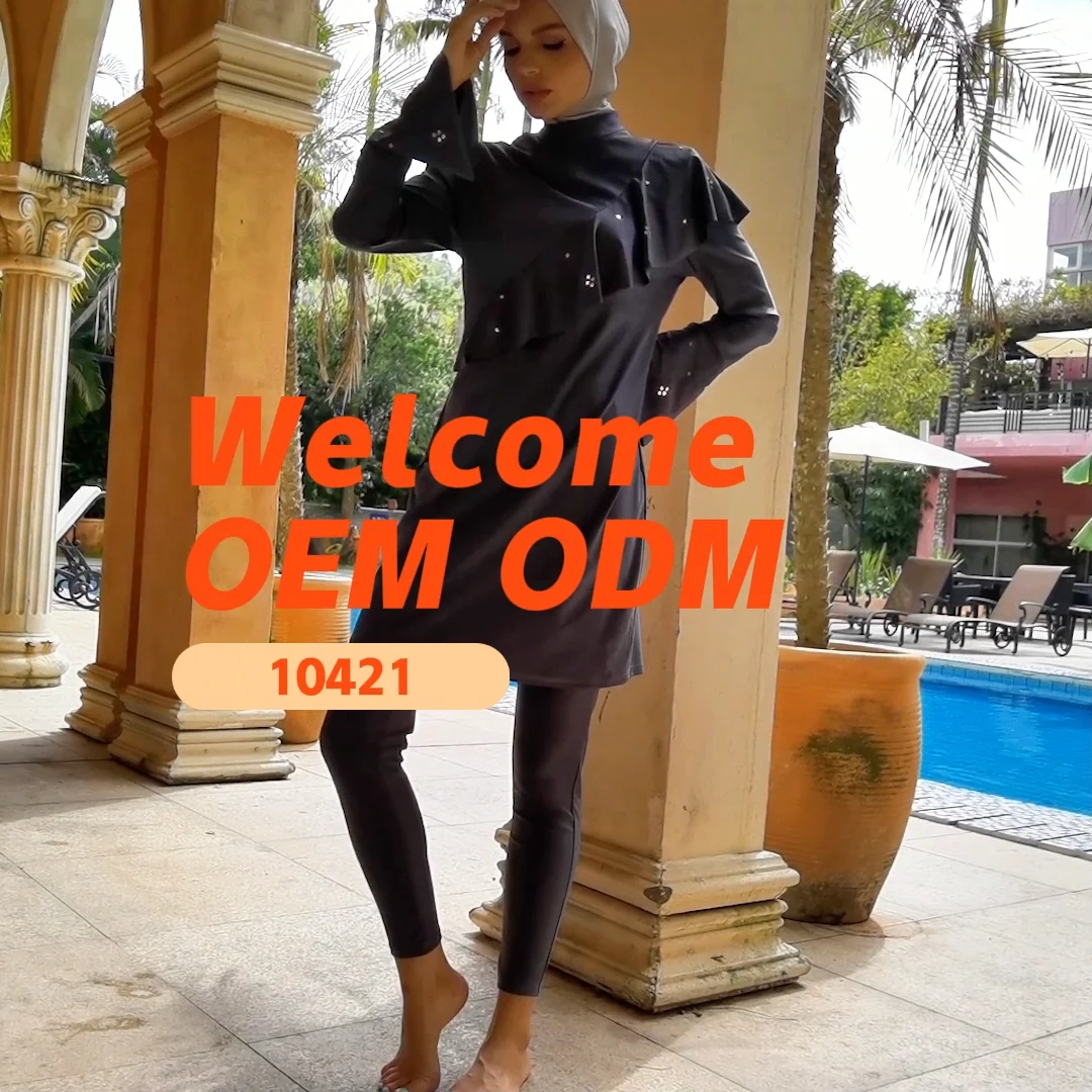 Modest Swimwear GAOTENXY Women's Modest 3-Piece Muslim Swimsuit Set - Full Coverage One-Piece With Skirt & Cap Full Coverage One-piece Swimsuit