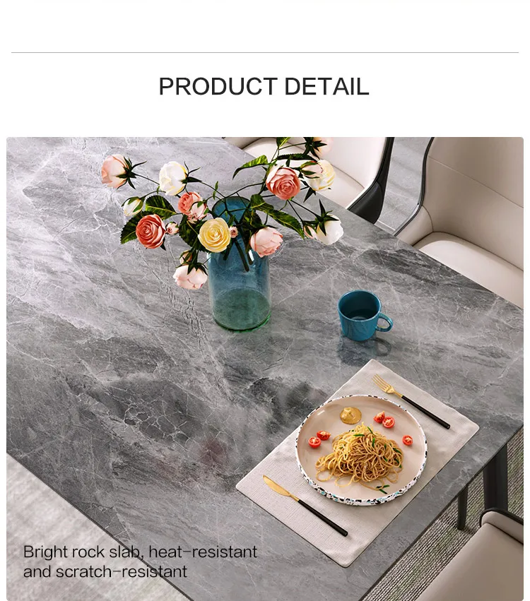 Linsy Black Steel Square Marble Dining Tables Modern Granite Stone Top Dinner Table Set For 4 6 Chairs LS292R1